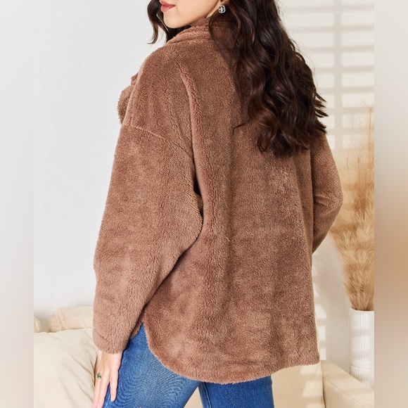 NEW Culture Code Brown Double Breasted Fuzzy Teddy Fleece Peacoat Jacket - Picture 5 of 5